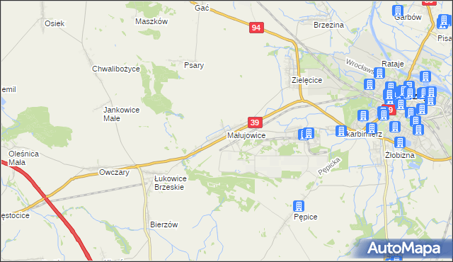 mapa Małujowice, Małujowice na mapie Targeo