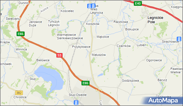 mapa Małuszów gmina Męcinka, Małuszów gmina Męcinka na mapie Targeo