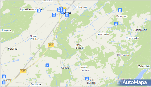 mapa Mały Buczek gmina Lipka, Mały Buczek gmina Lipka na mapie Targeo