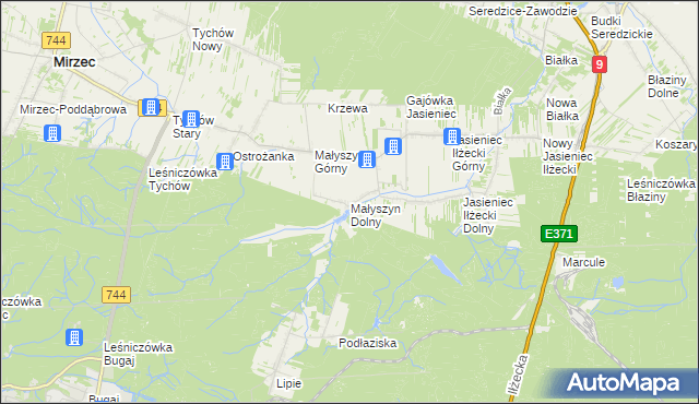 mapa Małyszyn Dolny, Małyszyn Dolny na mapie Targeo