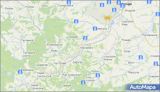 mapa Manasterz gmina Jawornik Polski, Manasterz gmina Jawornik Polski na mapie Targeo