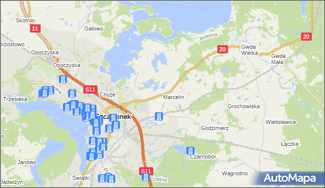 mapa Marcelin gmina Szczecinek, Marcelin gmina Szczecinek na mapie Targeo