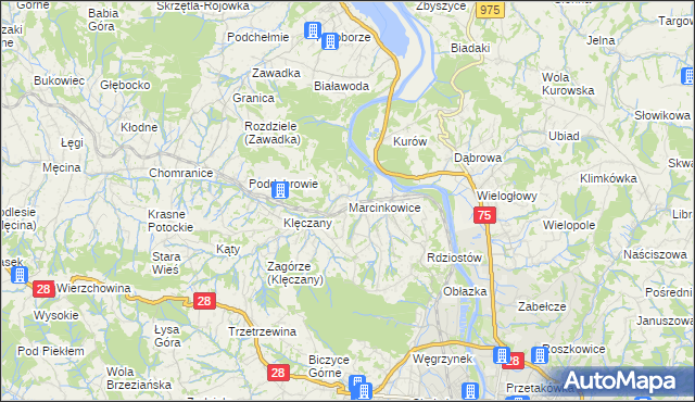 mapa Marcinkowice gmina Chełmiec, Marcinkowice gmina Chełmiec na mapie Targeo