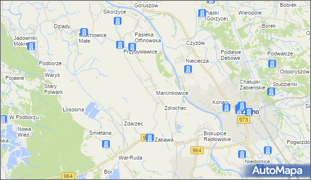 mapa Marcinkowice gmina Radłów, Marcinkowice gmina Radłów na mapie Targeo
