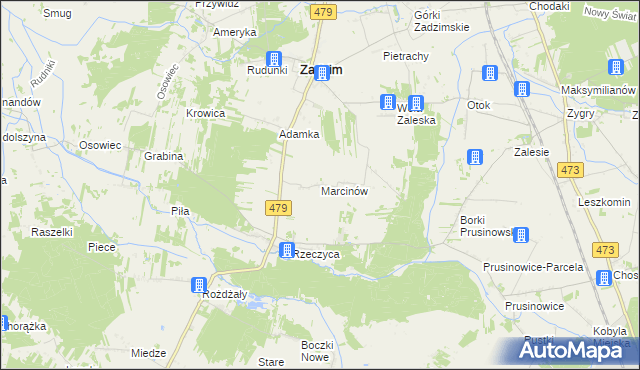 mapa Marcinów gmina Zadzim, Marcinów gmina Zadzim na mapie Targeo