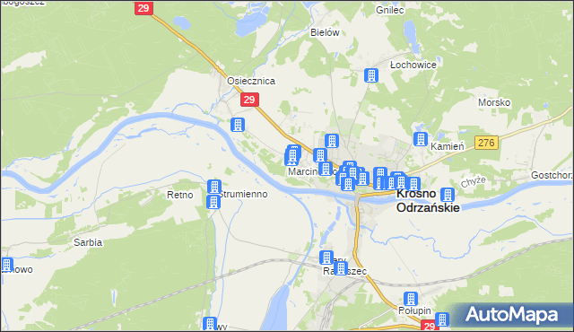 mapa Marcinowice gmina Krosno Odrzańskie, Marcinowice gmina Krosno Odrzańskie na mapie Targeo