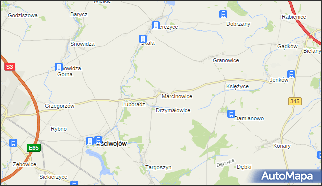 mapa Marcinowice gmina Mściwojów, Marcinowice gmina Mściwojów na mapie Targeo