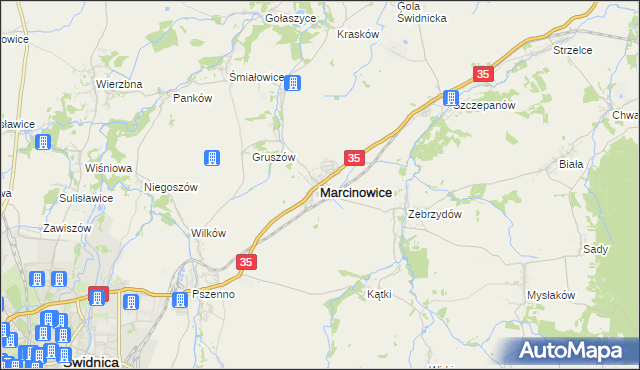 mapa Marcinowice powiat świdnicki, Marcinowice powiat świdnicki na mapie Targeo