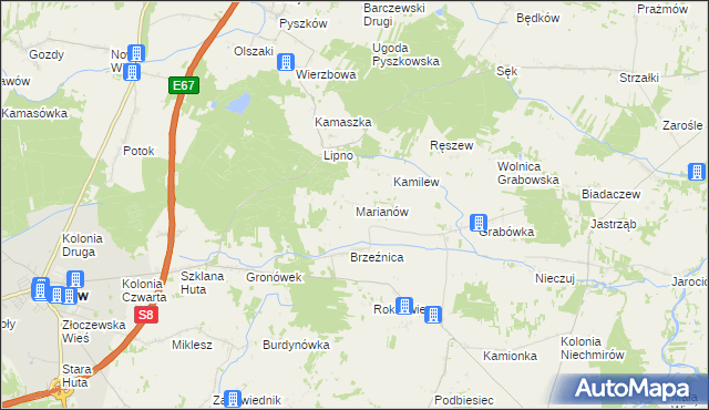 mapa Marianów gmina Burzenin, Marianów gmina Burzenin na mapie Targeo