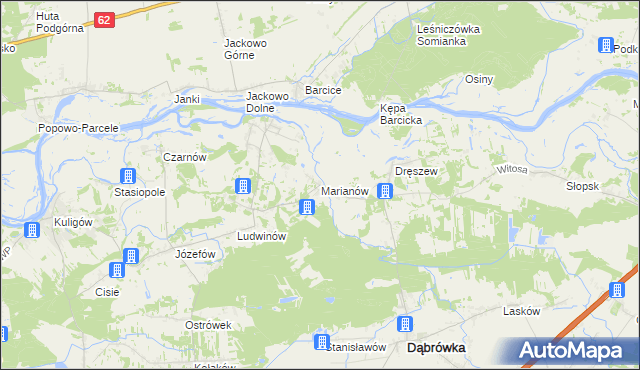mapa Marianów gmina Dąbrówka, Marianów gmina Dąbrówka na mapie Targeo