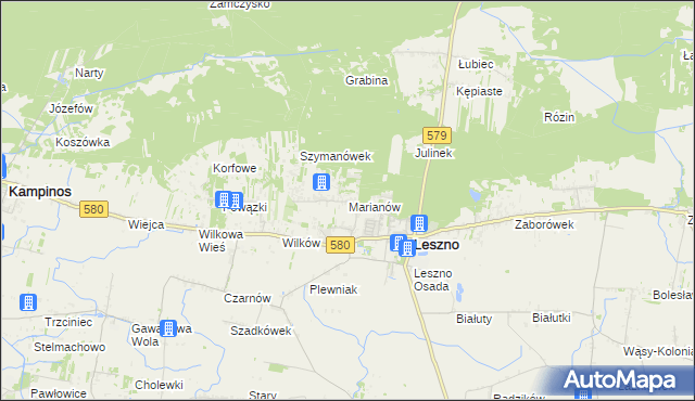 mapa Marianów gmina Leszno, Marianów gmina Leszno na mapie Targeo