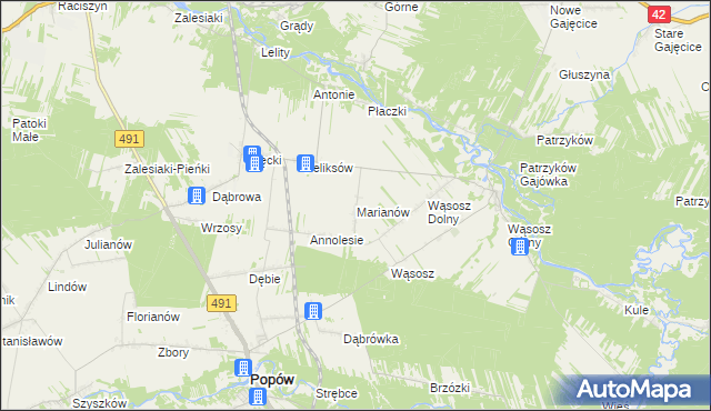 mapa Marianów gmina Popów, Marianów gmina Popów na mapie Targeo