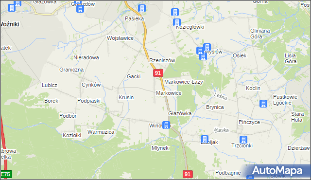 mapa Markowice gmina Koziegłowy, Markowice gmina Koziegłowy na mapie Targeo
