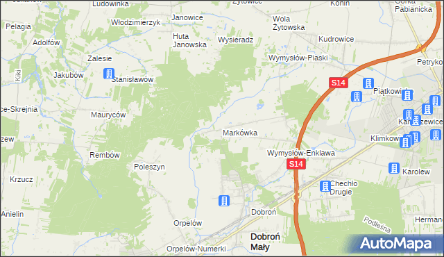 mapa Markówka gmina Dobroń, Markówka gmina Dobroń na mapie Targeo