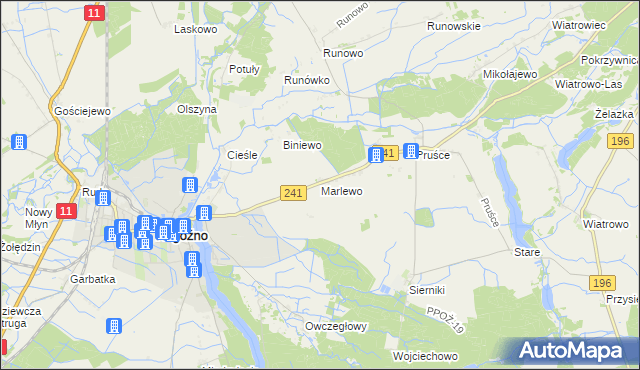 mapa Marlewo gmina Rogoźno, Marlewo gmina Rogoźno na mapie Targeo