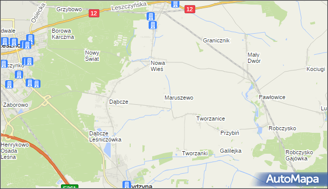 mapa Maruszewo gmina Rydzyna, Maruszewo gmina Rydzyna na mapie Targeo