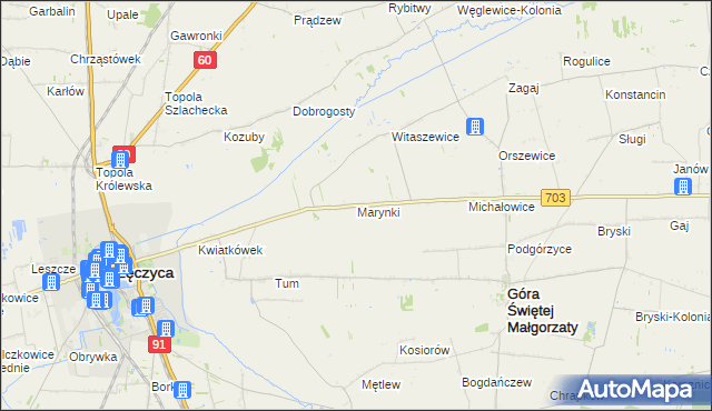 mapa Marynki gmina Góra Świętej Małgorzaty, Marynki gmina Góra Świętej Małgorzaty na mapie Targeo