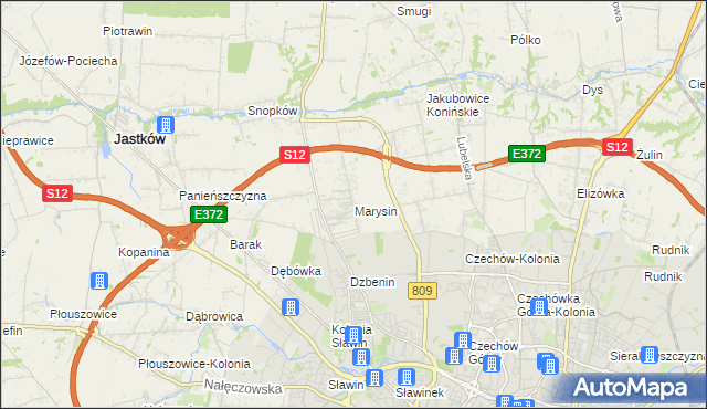 mapa Marysin gmina Jastków, Marysin gmina Jastków na mapie Targeo