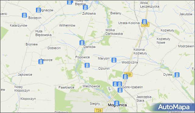 mapa Marysin gmina Mogielnica, Marysin gmina Mogielnica na mapie Targeo