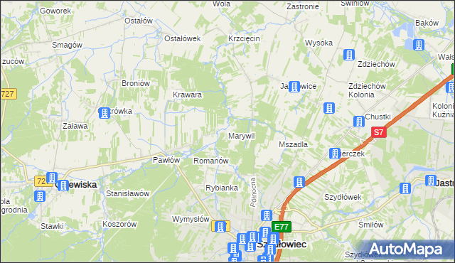 mapa Marywil gmina Szydłowiec, Marywil gmina Szydłowiec na mapie Targeo