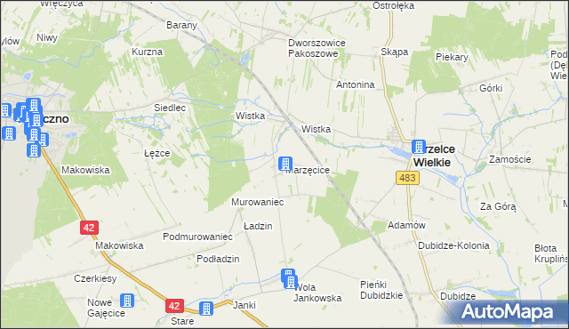 mapa Marzęcice gmina Strzelce Wielkie, Marzęcice gmina Strzelce Wielkie na mapie Targeo