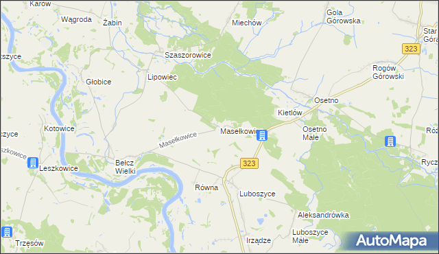 mapa Masełkowice, Masełkowice na mapie Targeo