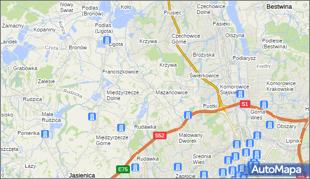 mapa Mazańcowice, Mazańcowice na mapie Targeo