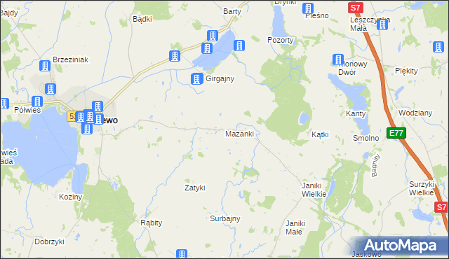 mapa Mazanki gmina Zalewo, Mazanki gmina Zalewo na mapie Targeo