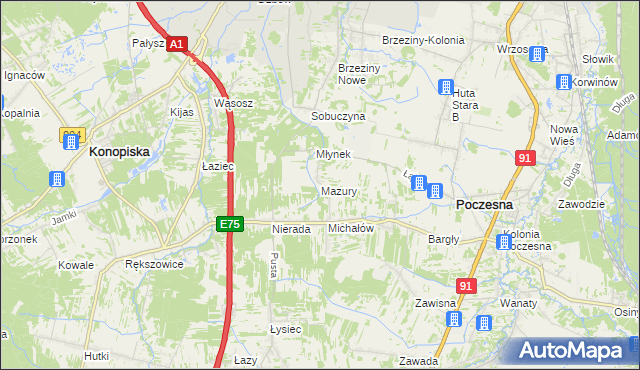 mapa Mazury gmina Poczesna, Mazury gmina Poczesna na mapie Targeo
