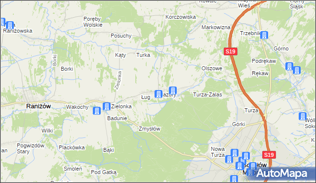 mapa Mazury gmina Raniżów, Mazury gmina Raniżów na mapie Targeo