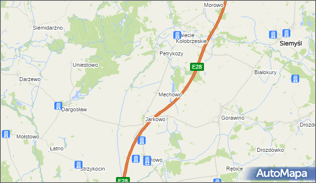 mapa Mechowo gmina Rymań, Mechowo gmina Rymań na mapie Targeo