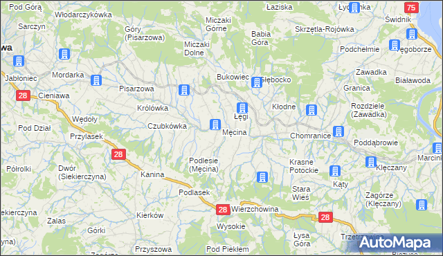 mapa Męcina, Męcina na mapie Targeo