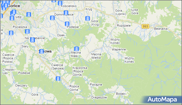 mapa Męcina Wielka, Męcina Wielka na mapie Targeo