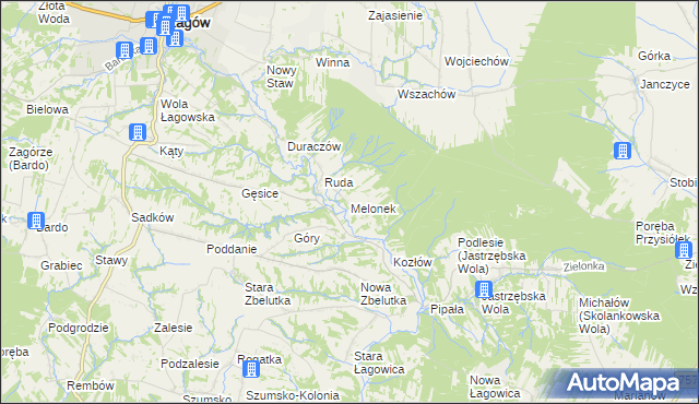 mapa Melonek, Melonek na mapie Targeo