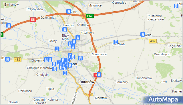 mapa Mianowice gmina Kępno, Mianowice gmina Kępno na mapie Targeo