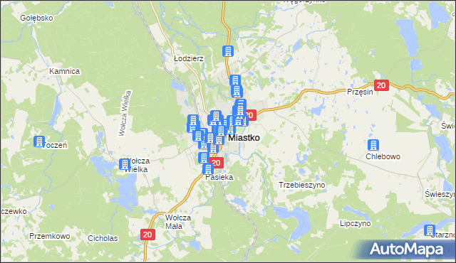 mapa Miastko powiat bytowski, Miastko powiat bytowski na mapie Targeo