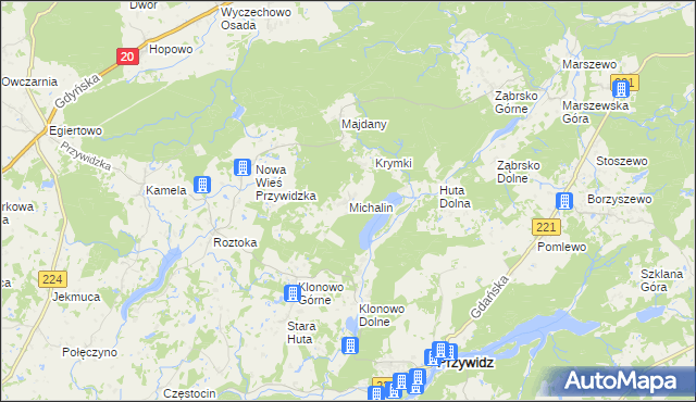 mapa Michalin gmina Przywidz, Michalin gmina Przywidz na mapie Targeo