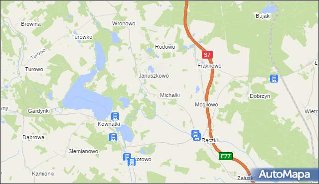 mapa Michałki gmina Kozłowo, Michałki gmina Kozłowo na mapie Targeo