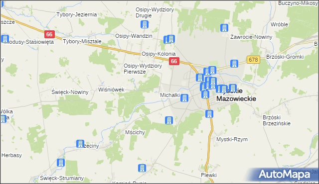 mapa Michałki gmina Wysokie Mazowieckie, Michałki gmina Wysokie Mazowieckie na mapie Targeo