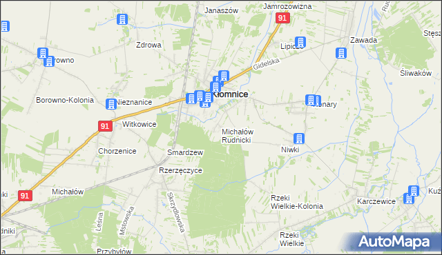 mapa Michałów gmina Kłomnice, Michałów gmina Kłomnice na mapie Targeo