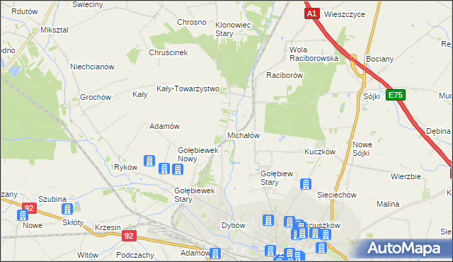 mapa Michałów gmina Kutno, Michałów gmina Kutno na mapie Targeo
