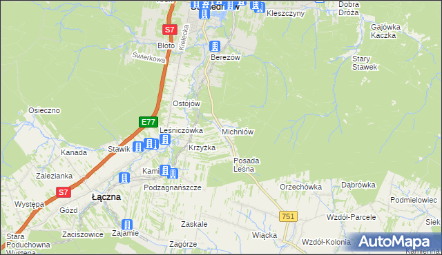 mapa Michniów, Michniów na mapie Targeo