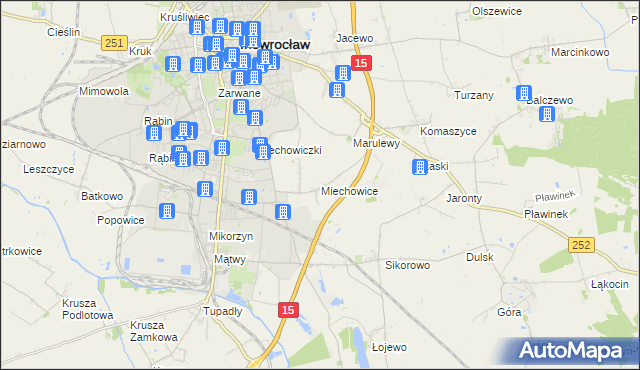 mapa Miechowice gmina Inowrocław, Miechowice gmina Inowrocław na mapie Targeo