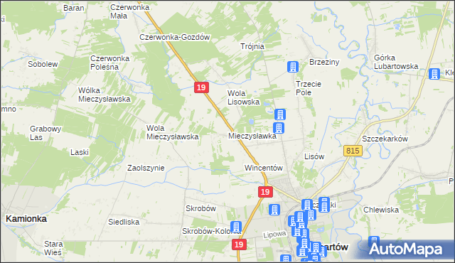 mapa Mieczysławka gmina Lubartów, Mieczysławka gmina Lubartów na mapie Targeo