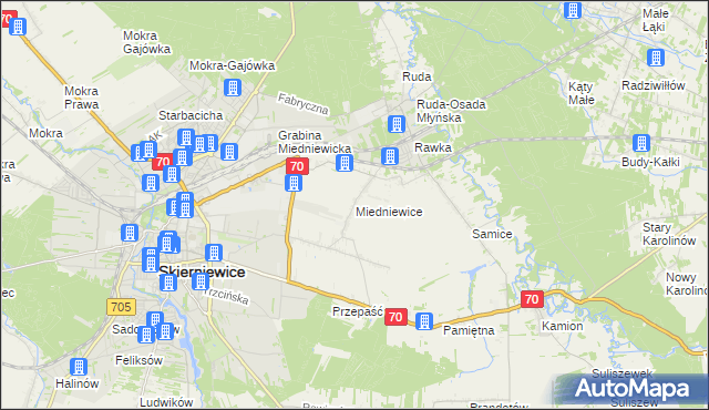 mapa Miedniewice gmina Skierniewice, Miedniewice gmina Skierniewice na mapie Targeo