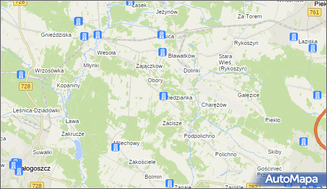 mapa Miedzianka gmina Chęciny, Miedzianka gmina Chęciny na mapie Targeo