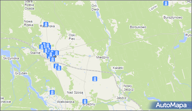 mapa Miedzno gmina Osie, Miedzno gmina Osie na mapie Targeo