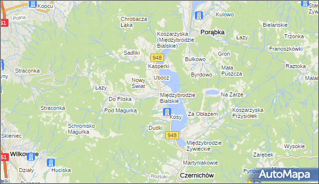 mapa Międzybrodzie Bialskie, Międzybrodzie Bialskie na mapie Targeo