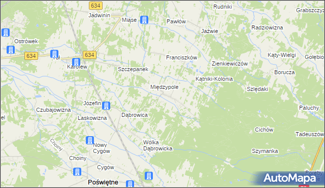 mapa Międzyleś gmina Poświętne, Międzyleś gmina Poświętne na mapie Targeo