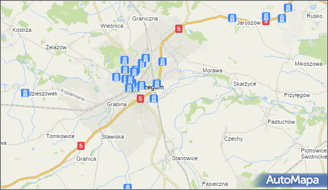 mapa Międzyrzecze gmina Strzegom, Międzyrzecze gmina Strzegom na mapie Targeo